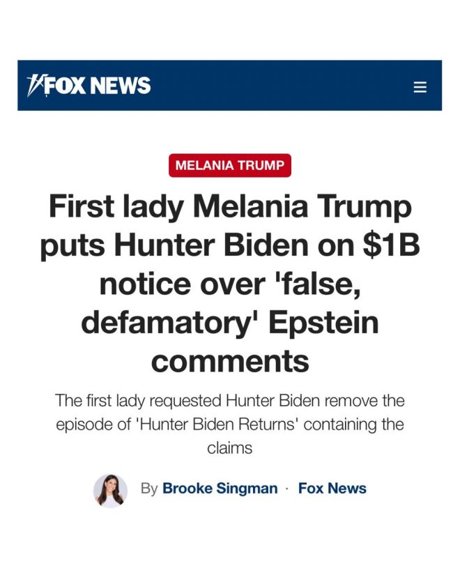 Melania Trump Threatens Hunter Biden with $1 Billion Lawsuit! — Melania Trump legal battle, Hunter Biden defamation case, First Lady lawsuit news