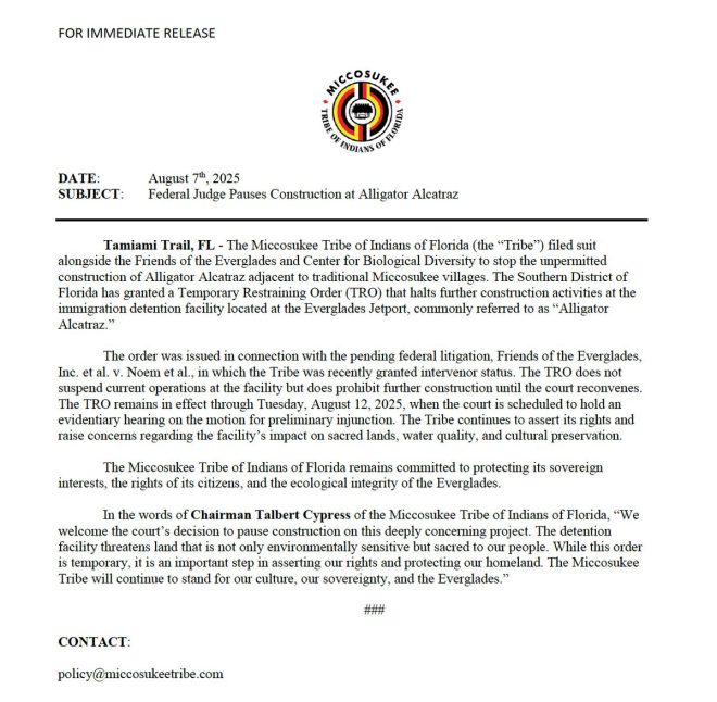 Miccosukee Tribe Blocks 'Alligator Alcatraz' Project! —  Miccosukee Tribe construction halt, Alligator Alcatraz controversy, Florida tribal land protection