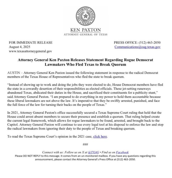 Paxton Demands Arrest of Fleeing Democrats: Outrage Ensues! —  Texas lawmaker arrest warrants, Ken Paxton Senate campaign 2025, Democrat lawmakers Texas quorum crisis