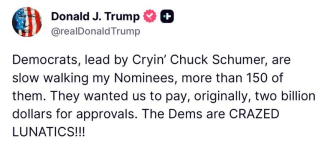 Schumer's Shocking Demand: $2B for Trump's Nominees? —  political extortion, Chuck Schumer nominees, Trump administration approval