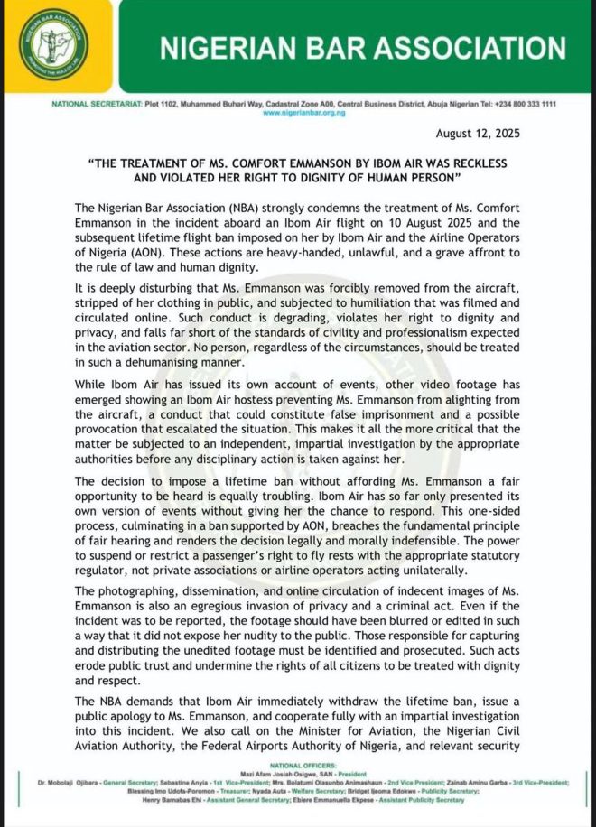 Shocking Airline Scandal: Dignity Violated on Ibom Air! —  reckless airline treatment, violation of human dignity in Nigeria, NBA condemnation of airline misconduct