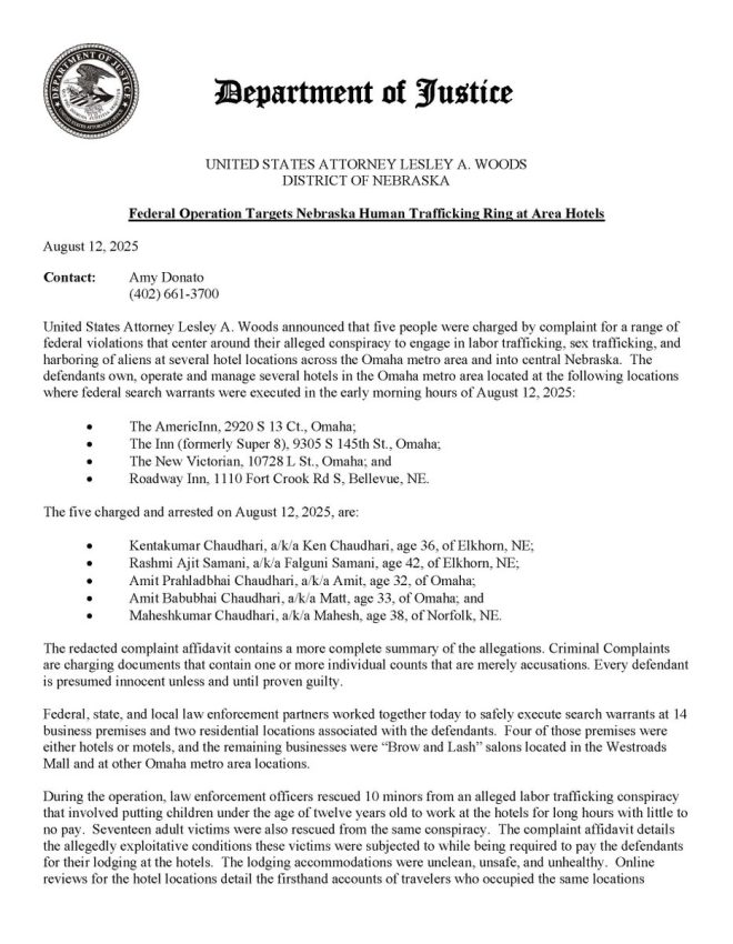 Shocking Nebraska Hotel Raids: 27 Lives Saved from Traffickers! —  human trafficking rescue operation, DOJ intervention Nebraska 2025, child exploitation prevention efforts