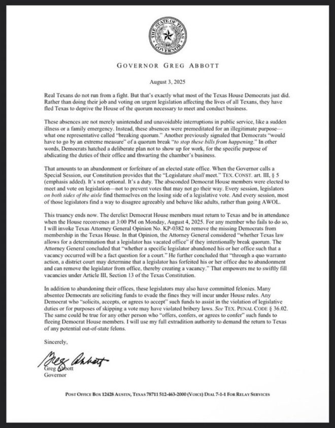Texas Showdown: Abbott Threatens to Replace House Democrats! —  Governor Abbott warning, Texas House Democrats absentee, legislative seat vacancy 2025