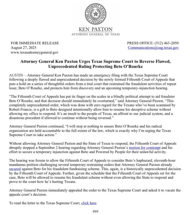 Texas Supreme Court Faces Pressure to Overturn O'Rourke Ruling! — Texas Supreme Court ruling, Beto O'Rourke accountability, radical political organizations 2025