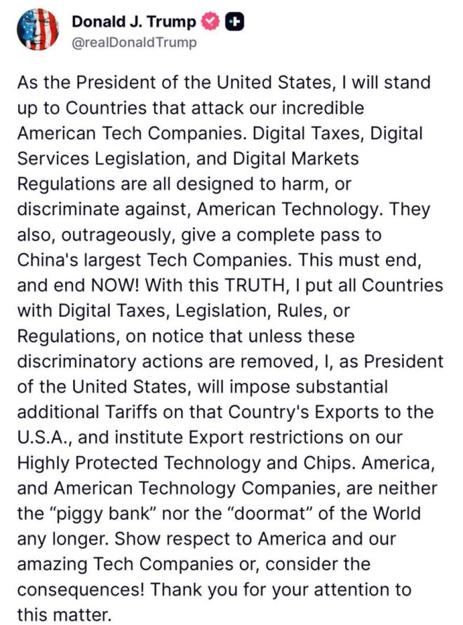 Trump Declares War on Nations Targeting Tech Giants! —  Trump defends American innovation, Global tech company protection, US-China tech conflict 2025