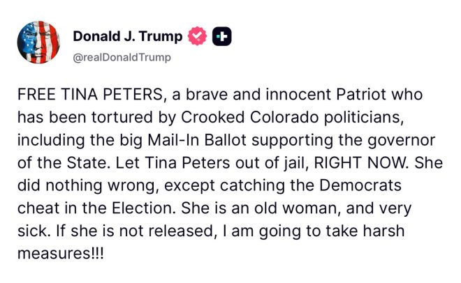 Trump Demands Tina Peters' Release: What’s His Plan? —  Tina Peters Release Support, Trump Calls for Justice, Free Political Prisoners 2025