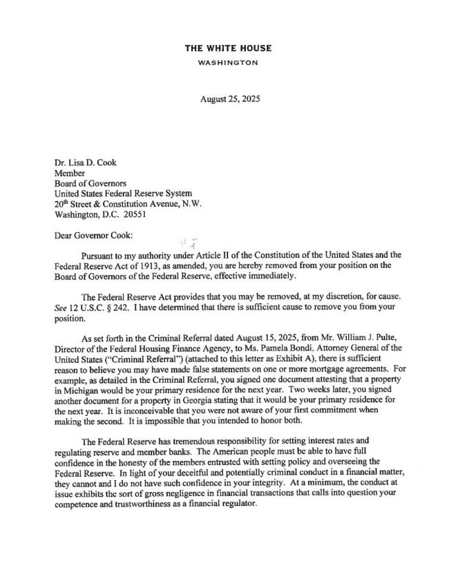 Trump Fires Fed Governor Cook: A Historic Controversy Unfolds! —  Federal Reserve shakeup, Trump administration news, historic political decisions