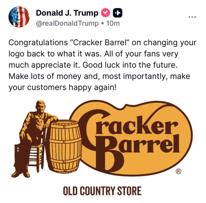 "Trump Praises Cracker Barrel for Iconic Logo Revival: Fans Divided Over President's Approval" — President Trump endorsement, Cracker Barrel logo change, Iconic restaurant rebranding