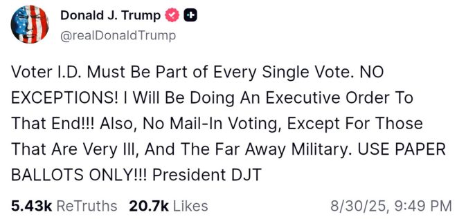 Trump's Bold Move: Voter ID Mandate & Mail-In Ballot Ban! —  Voter ID laws, Executive order news, Mail-in ballot restrictions