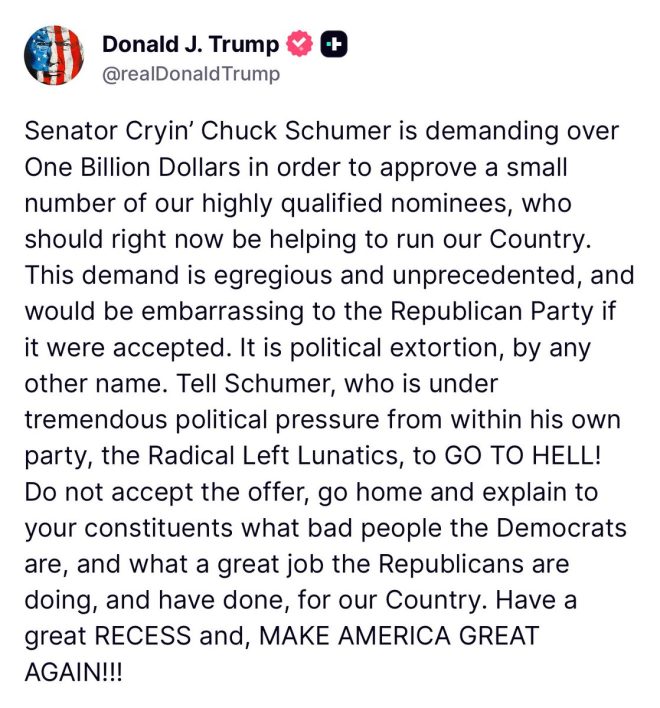 Trump's Fiery Ultimatum: Schumer Told to 'Go to Hell'! —  Trump Schumer feud, MAGA movement 2025, political drama news