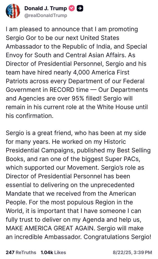 Trump's Shocking Pick: Sergio Gor's New Diplomatic Role! — Breaking News, Trump Administration Update, Ambassador Nomination 2025
