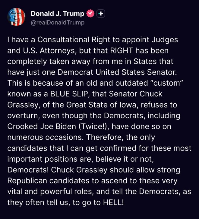Trump's Shocking Ultimatum: Grassley vs. Democrats! — Trump vs Grassley, Alina Habba U.S. Attorney confirmation, Democrats blocking judicial appointments