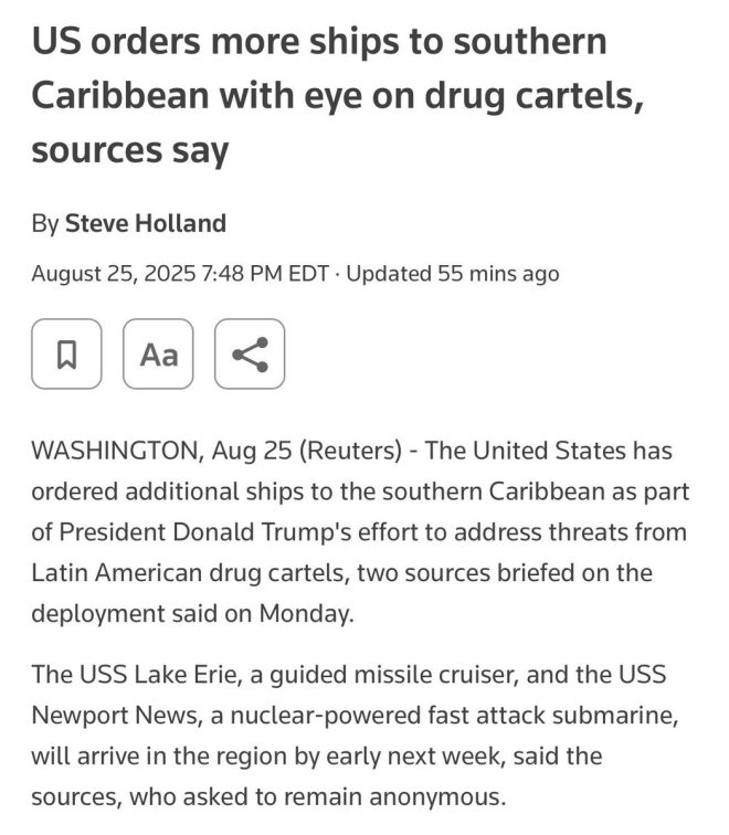 ¿Estados Unidos preparándose para una intervención militar en Venezuela? ¡Despliegue de buques al sur del Caribe! 🇺🇸🇻🇪🚢🔥 —  combatir al Cártel de los Soles, despliegue de buques, USS Lake Erie.