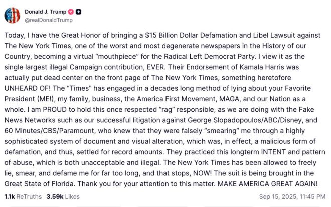 BREAKING: Trump Sues NY Times for $15B Over Defamation - Media War Escalates! —  President Trump lawsuit, defamation lawsuit news, New York Times libel case