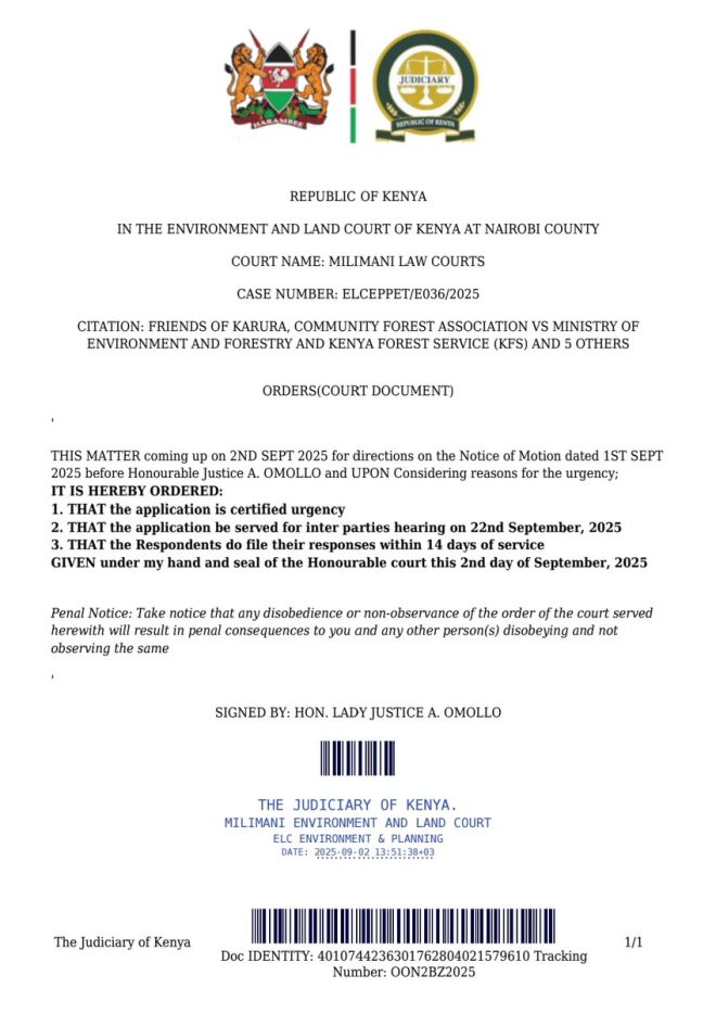 Breaking: Court Battle Erupts Over Karura's Entry Fees! — Karura Forest Fees Challenge, Environment Court Update, eCitizen Payment Controversy