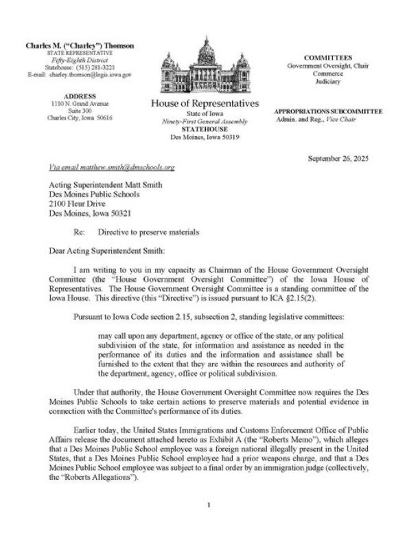 Breaking: Iowa Lawmaker Demands Schools Keep Deportation Records! —  Illegal immigration records, Iowa education compliance, Rep. Charley Thomson directive