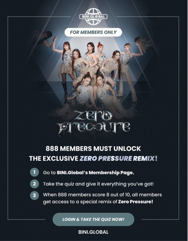 "Breaking News: Can BINI Global Unlock A Special Remix of 'Zero Pressure' with 888 Members? Take the Quiz Now and Join the Controversy! 🚨🌸 #BINI #BINIGlobal" — Exclusive Membership Page, Special Remix, Zero Pressure