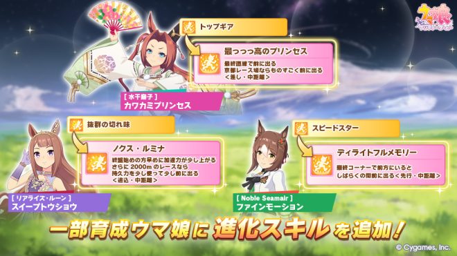 "Controversial Evolution Skills Added to Some Training Uma Musume! Find Out More Now! #UmaMusume #GameUmaMusume" — Evolution skills for Umamusume, Selecting new evolution skills, Umamusume game updates