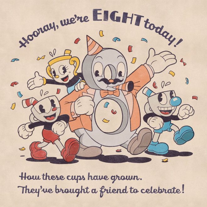 "Controversial Giveaways Announced as #CupheadTurns8 - What's the Catch?" —  Cuphead anniversary celebration, Cuphead community appreciation, Cuphead giveaway extravaganza