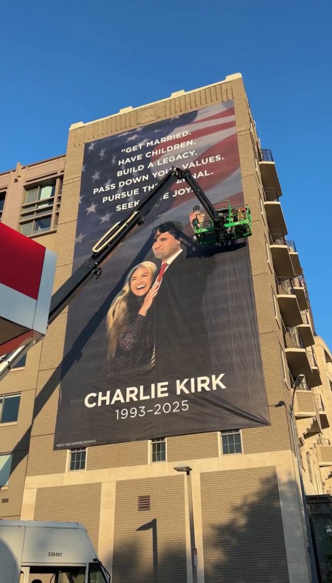 "Controversy Erupts as Massive Charlie Kirk Banner Goes Up at Heritage Foundation - What Does It Mean for American Values?" —  Charlie Kirk banner, Heritage Foundation, Washington DC
Conservative values, American patriotism, Tim Kennedy Jr
Legacy building, traditional family, eternal joy