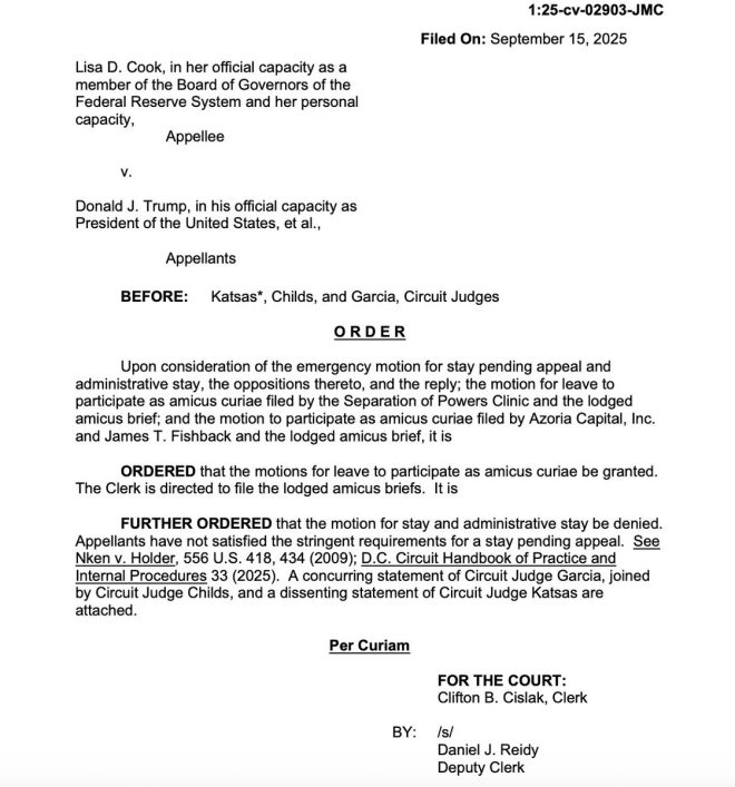 "DC Circuit Rejects Trump's Bid to Fire Fed Board Member, Setting Stage for Controversial Interest Rate Meeting - SCOTUS to Decide Fate" —  Trump administration setback, Lisa Cook Fed board, interest rate decision, SCOTUS intervention, DC Circuit ruling, Federal Reserve meeting, Trump legal challenge, Lisa Cook appointment, economic policy decision, Supreme Court appeal.