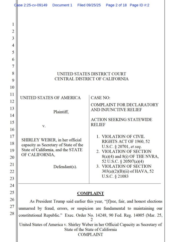 DEPARTMENT OF JUSTICE: Lawsuit Exposes Voter Purging Scandal in California, Allegations of Election Rigging by Secretary of State Gavin Newsom —  California election integrity, voter registration audit, political corruption California