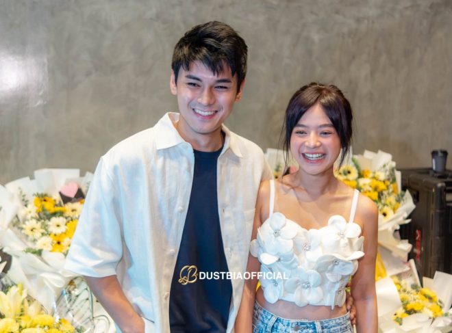 Dustin and Bianca's Secret Relationship Exposed at 'Kinakabahan' MV Premiere - Fans Shocked and Intrigued! —  
Celebrity couple premiere
White outfit elegance
Romantic chemistry event