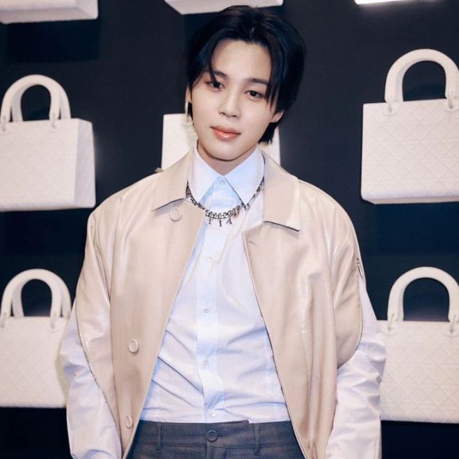 "K-pop Sensation #JIMIN Causes Stir at Paris Fashion Week with Dior Women Collection Appearance! 🇫🇷 #JIMINxDIOR #PWF #DiorSS26" —  JIMIN Paris Fashion Week, Dior Women Collection, Celebrity Fashion Event