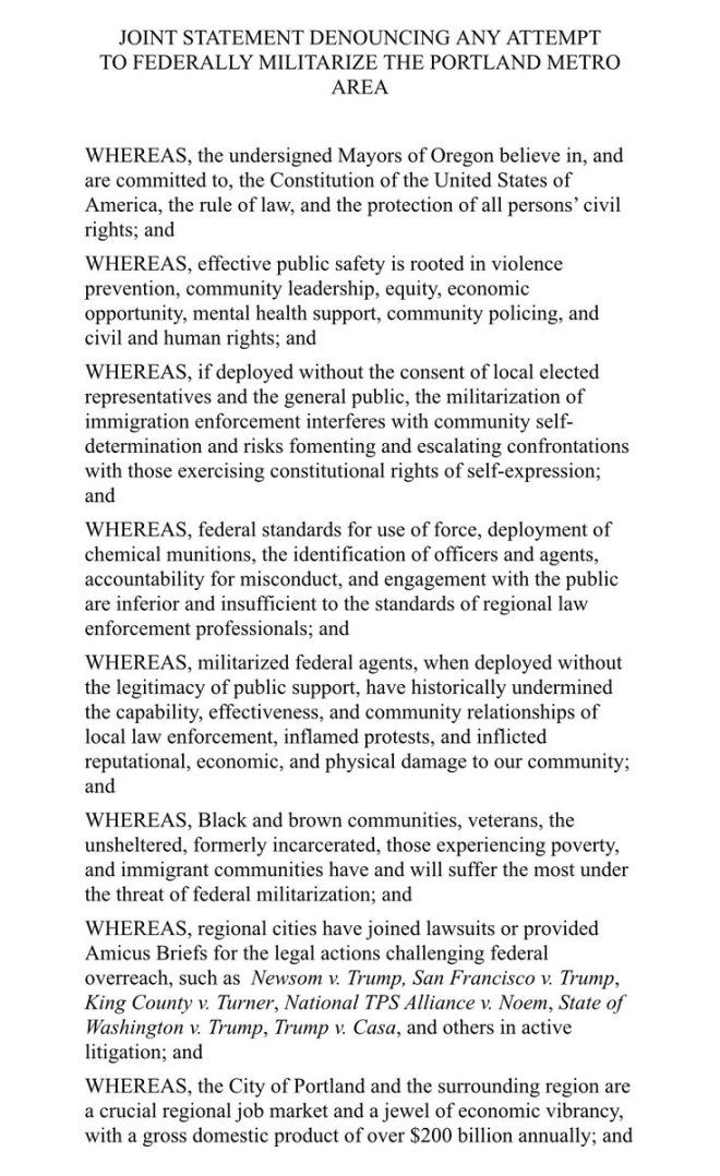 "Leaked Letter: Portland Mayor Denounces Federal Militarization, Offers Legal Support for Protesters" —  Portland legal aid, Mayor Kieth Wilson letter, Democrat mayors denounce militarization