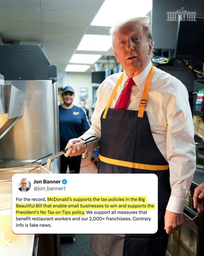 "McDonald's Caught in Scandal: Backs No Tax on Tips for Employees! 🍟🇺🇸 #FakeNewsBusted" — McDonald's tip policy debunked, Fast food chain tax-free tips, False news McDonald's tax on gratuity