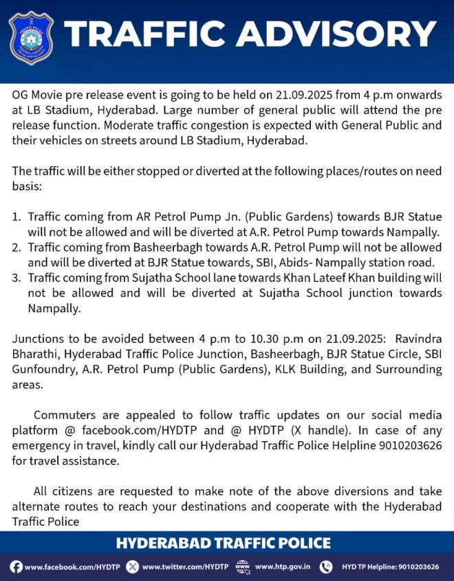 OG Movie Event Sparks Controversial Traffic Chaos! —  Hyderabad Traffic Conditions, LB Stadium Event Traffic, Hyderabad Commute Planning