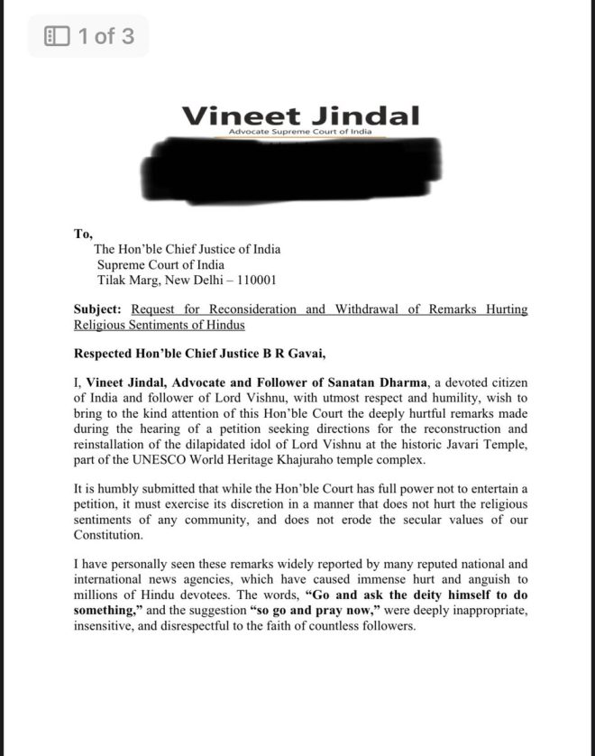 Outrage as CJI Gavai's Remarks on Lord Vishnu Spark Controversy! —  CJI BR Gavai remarks controversy, Advocate Vineet Jindal letter President India, Supreme Court dignity of faith 2025