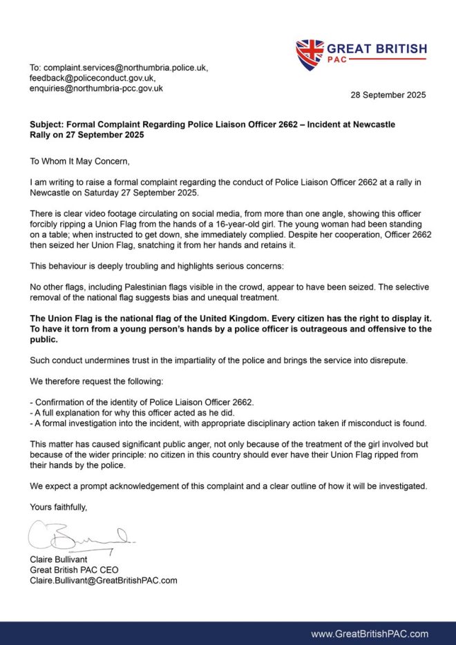 Police Officer 2662 Under Fire: Horrifying Video Shows Him Ripping Union Flag from Teen's Hands - Outrage in Newcastle! 🚨🇬🇧 —  Police misconduct complaint, UK flag incident, Newcastle rally controversy