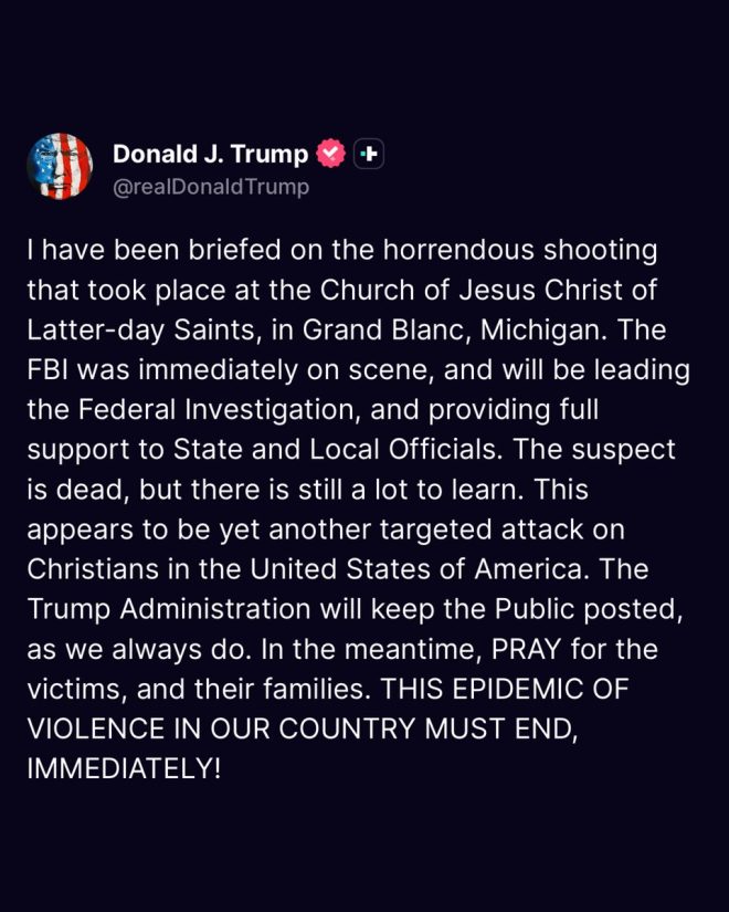 President Trump declares war on anti-Christian violence after Michigan church attack. —  President Trump, Michigan church attack, Christian persecution
Violence epidemic, United States, targeted attacks
End violence now, religious freedom, President Trump
