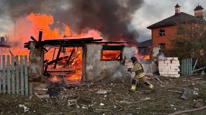 "Russian missile strike hits sewing workshop in Volochysk, 3 injured - part of 415 drone attack" — Rescue efforts in Volochysk, Khmelnytskyi region, Russian missile strike, Drone attack aftermath, Emergency response in Ukraine 2025