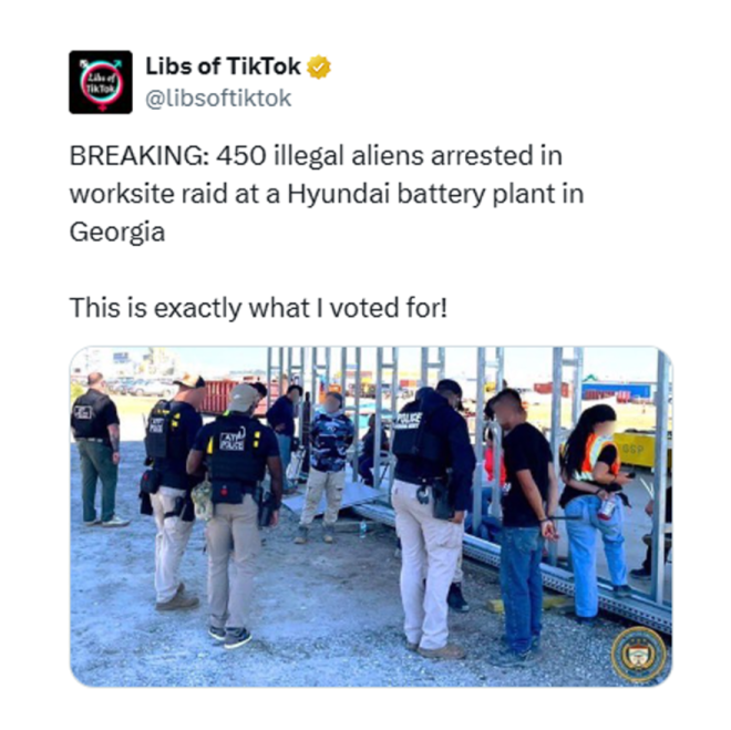"SHOCKING: Biden's Promised Hyundai Plant Jobs for Americans Taken by 450+ Illegals" —  Hyundai battery plant, immigration crackdown, American job promises