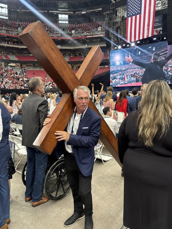Shock as Massive Cross Appears at Charlie Kirk's Memorial — massive cross memorial tribute, Christian faith events 2025, symbolic gestures in memorials