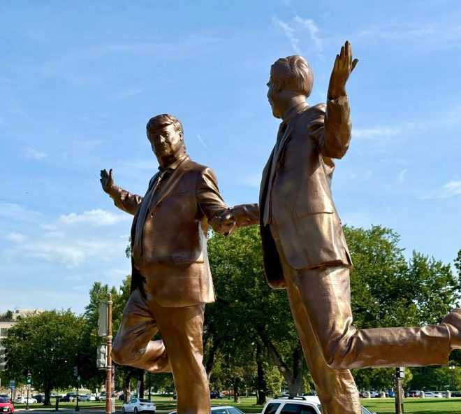 Shocking Tribute: Trump & Epstein Statue Appears at White House! —  statue controversy White House 2025, political art installation, public figures memorialization