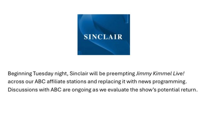 "Sinclair Shocks Viewers: Jimmy Kimmel Live! Pulled for News Programming - ABC in Talks for Return" —  Sinclair ABC affiliate, Jimmy Kimmel Live replacement, news programming evaluation