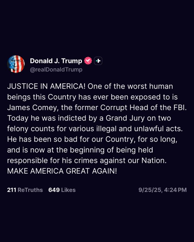“TRUMP DECLARES COMEY GUILTY! JUSTICE SERVED?” —  Trump fires Comey, White House reacts, Comey indictment response
Comey charged, President Trump statement, Justice system update
FBI director accused, Trump administration reaction, Legal proceedings update