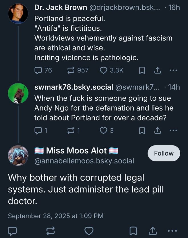 Trantifa calls for violence against journalist covering Portland - 'Administer the lead pill'" —  "Antifa violence Portland"
"Suppressing journalism Portland"
"Threats against reporters Portland
