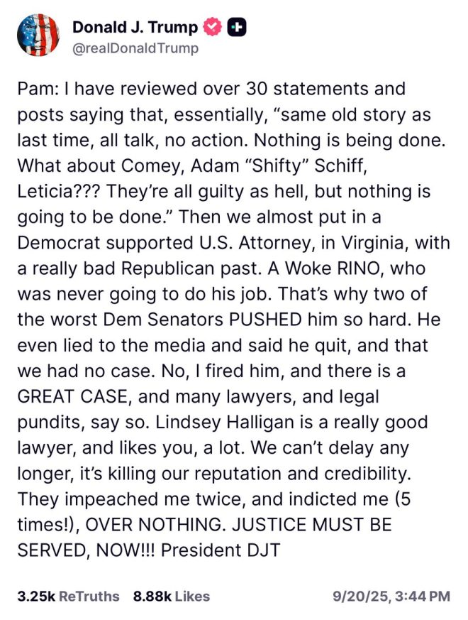 "Trump Exposes Text to AG: Deep State Hatred Killing Our Reputation - Urges Action Now!" — President Trump, Deep State, accountability
reputation, credibility, text message
Attorney General, Pam Bondi, arrests