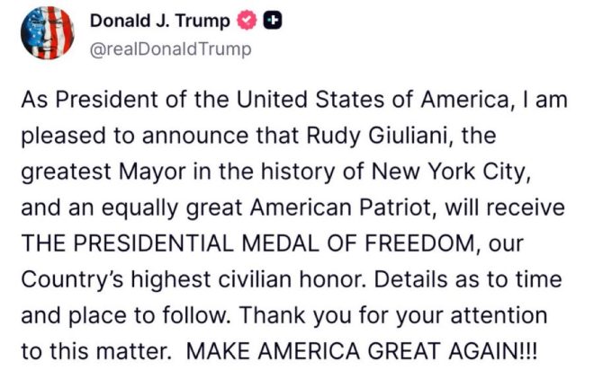 Trump Honors Giuliani with Medal Amid Controversial Recovery — Trump Giuliani Medal of Freedom, Rudy Giuliani car accident recovery, America's Mayor 9/11 tribute