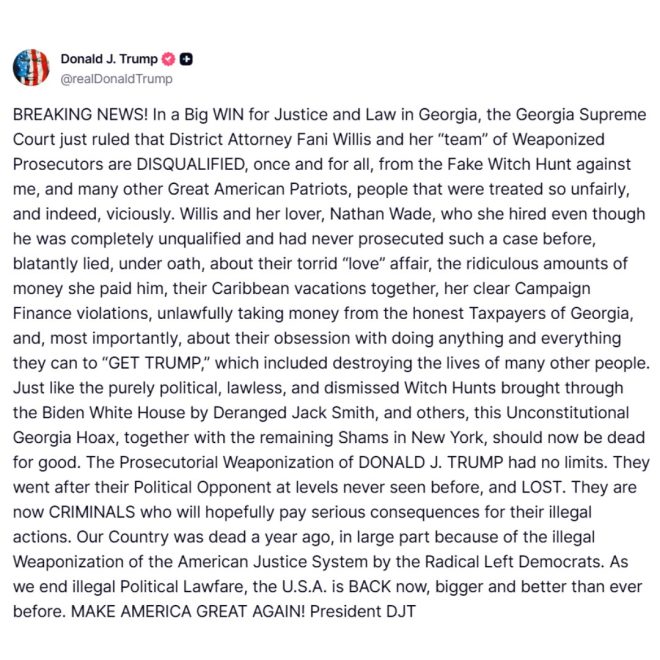 Trump Triumphs: DA Fani Willis Disqualified by Court! — Trump legal victory, Georgia Supreme Court ruling, Fani Willis disqualification