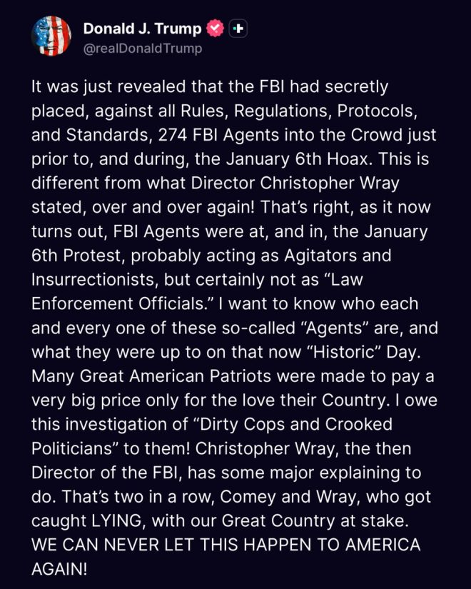 "Trump demands Wray's arrest as 274 FBI agents linked to Capitol chaos - Were they really there to protect or provoke?" —  FBI agents scandal, Trump accuses Wray, Capitol insurrection revelation
Christopher Wray deception, Trump criticism, FBI presence at Capitol
Plainclothes FBI agents, Capitol riot involvement, Trump calls out Wray