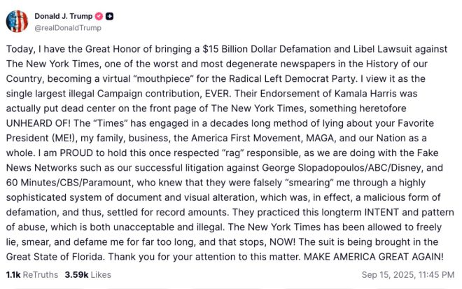 Trump's $15B Lawsuit: Is the Press Finally Going Too Far? —  Trump lawsuit news, New York Times defamation case, 2025 libel claims against media