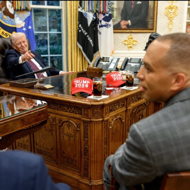 Trump’s Oval Office Prank: Hakeem & Chuck Left Speechless! —  Trump 2028 campaign merchandise, Oval Office political moments, Hakeem Jeffries Chuck Schumer Oval Office meeting