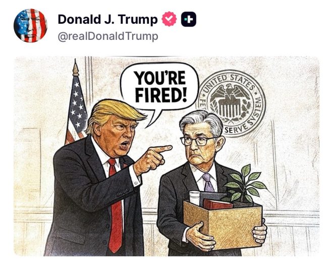 "Trump's Shocking Move: Fires Fed Chair Powell in Bold Meme Post! 🚨🔥" —  President Trump meme, Fed Chair Powell fired, Trump meme controversy