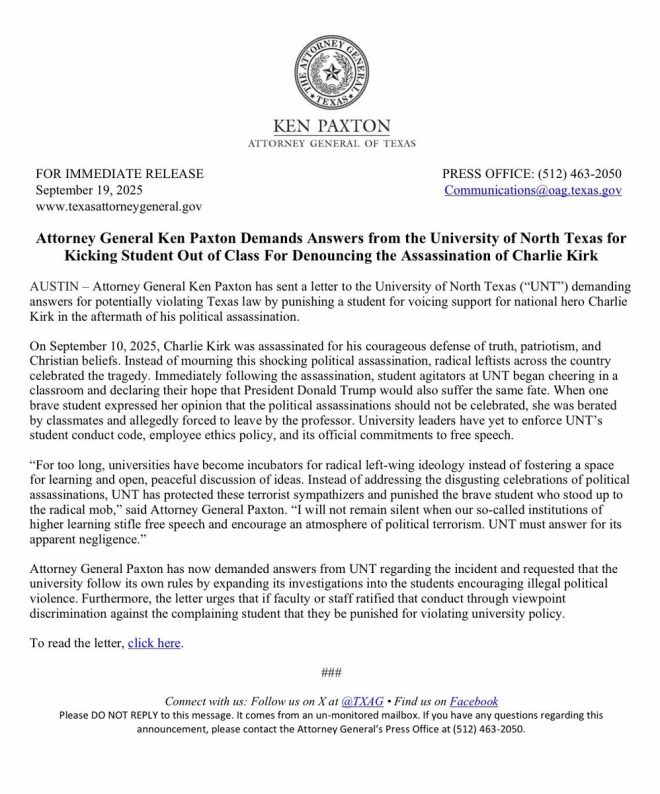 "UNT under fire for punishing student who denounced assassination of Charlie Kirk - demands for answers grow louder!" — UNT controversy, student expulsion, campus activism