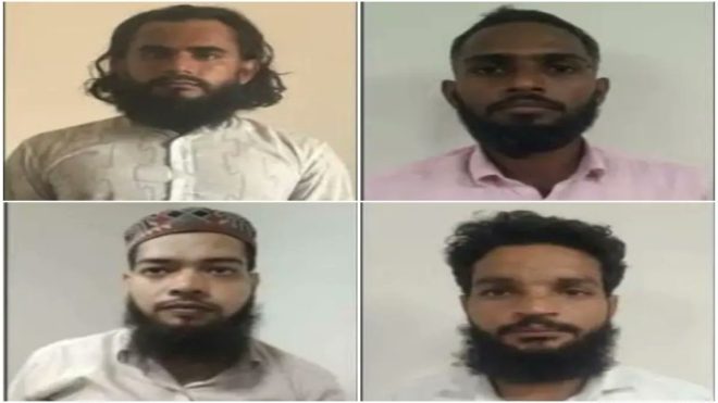 "UP ATS arrests 4 terrorists plotting attacks on Hindu leaders, govt overthrow, and Sharia law imposition - links to Pak-based orgs revealed!" —  Terrorist plot foiled, UP ATS arrests suspects
Links to Pakistan-based organizations uncovered
Funds raised for extremist activities